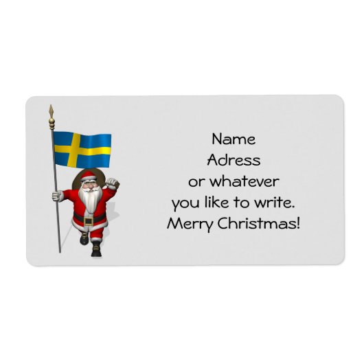 Sinterklaas met vlag van Zweden Etiket (Voorkant)