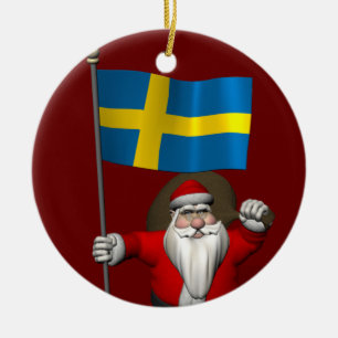 Sinterklaas met vlag van Zweden Keramisch Ornament