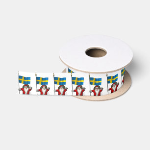 Sinterklaas met vlag van Zweden Satijnen Lint