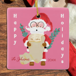Sinterklaas met zijn Lijst Roze Kerstmis Ornament
