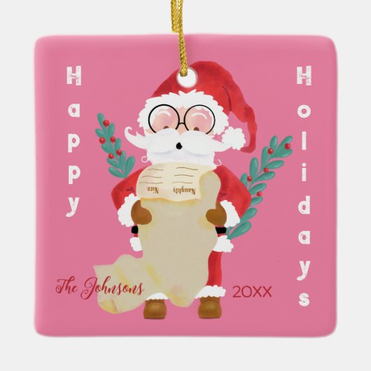 Sinterklaas met zijn Lijst Roze Kerstmis Ornament (Voorkant)