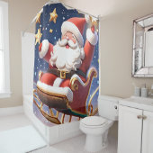 Sinterklaas met zijn slee die tussen de sterren vl douchegordijn (In situ)