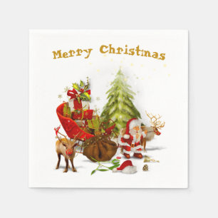 Sinterklaas met zijn slee en rendieren servet