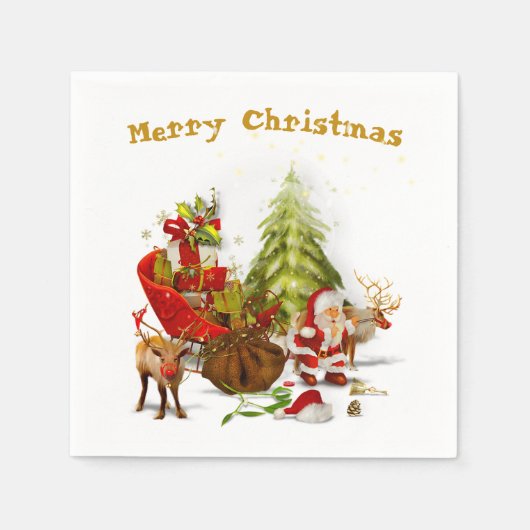 Sinterklaas met zijn slee en rendieren servet (Voorkant)