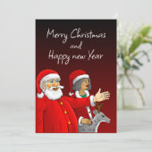 Sinterklaas, mevrouw Claus en Rudolph het rendier Feestdagenkaart (Staand voorkant)