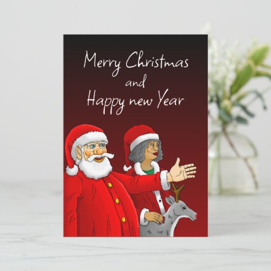 Sinterklaas, mevrouw Claus en Rudolph het rendier Feestdagenkaart (Staand voorkant)