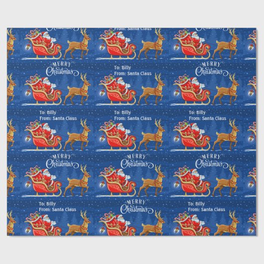 Sinterklaas NAAM rendier en sleigh toevoegen Cadeaupapier (Vlak)