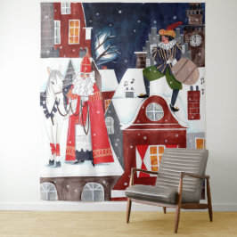 Sinterklaas Nacht Dorps Nederlandse Vakantiemuur Wandkleed