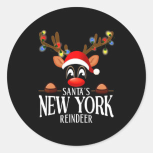 Sinterklaas New York Rendier Grappige Kerst Matche Ronde Sticker