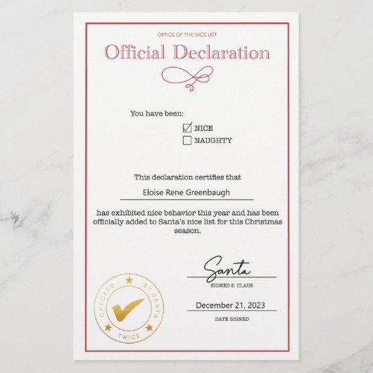 Sinterklaas Nice Lijst Verklaring Bewerkbaar (Voorkant)