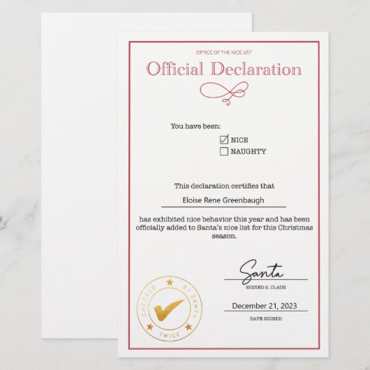 Sinterklaas Nice Lijst Verklaring Bewerkbaar (Voorkant / Achterkant)