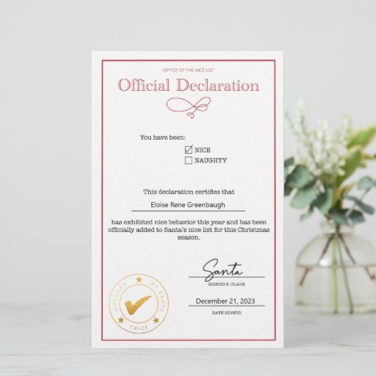 Sinterklaas Nice Lijst Verklaring Bewerkbaar (Staand voorkant)