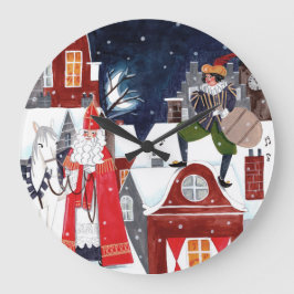 Sinterklaas Night Village Dutch Holiday Wall Clock Grote Klok