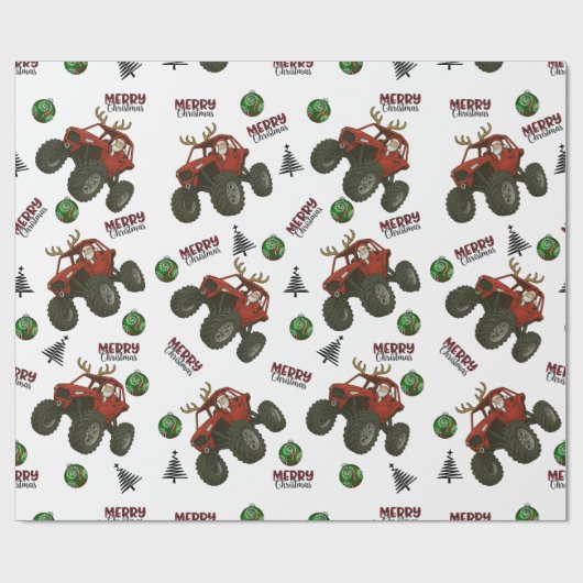 Sinterklaas' Off-Road Kerstmis – Rode ATV Vakantie Cadeaupapier (Vlak)