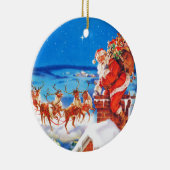 Sinterklaas omhoog op de dak in de sneeuw keramisch ornament (Rechts)