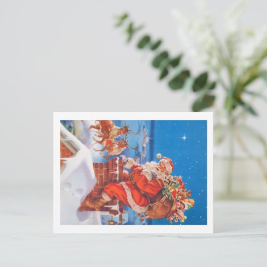 Sinterklaas omhoog op het dak feestdagenkaart (Staand voorkant)