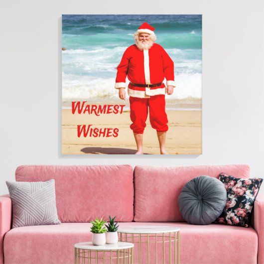 Sinterklaas op Beach Warmest Wishes Funny Humor Canvas Afdruk (Insitu (Woonkamer))