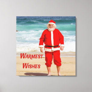 Sinterklaas op Beach Warmest Wishes Funny Humor Canvas Afdruk