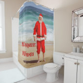 Sinterklaas op Beach Warmest Wishes Funny Humor Douchegordijn (In situ)