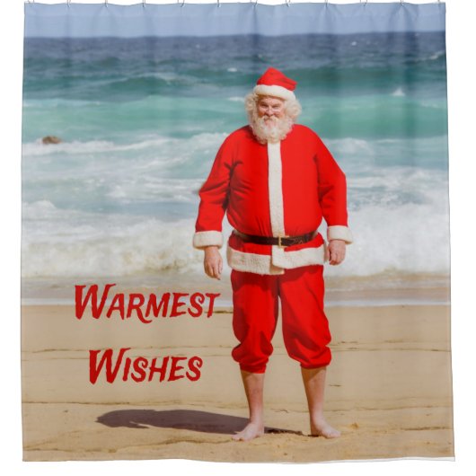 Sinterklaas op Beach Warmest Wishes Funny Humor Douchegordijn (Voorkant)