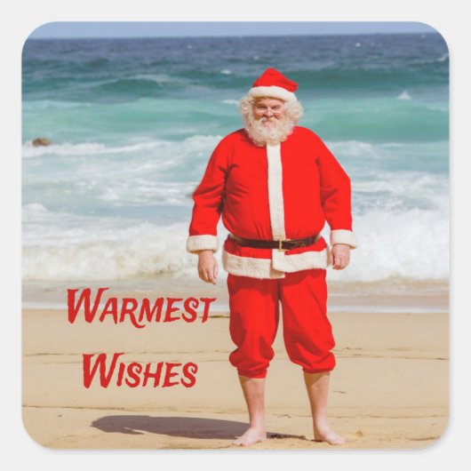 Sinterklaas op Beach Warmest Wishes Funny Humor Vierkante Sticker (Voorkant)