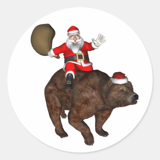 Sinterklaas op Beer Ronde Sticker (Voorkant)