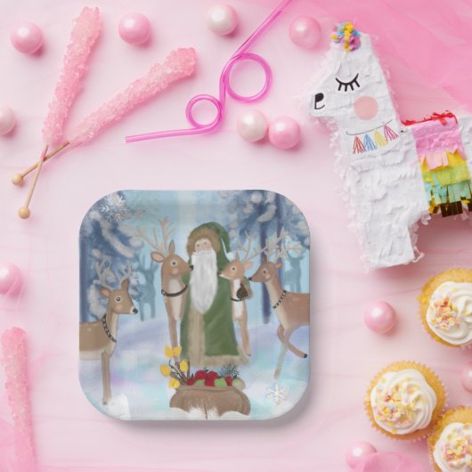 Sinterklaas op bezoek bij zijn rendier papieren bordje (Feest)