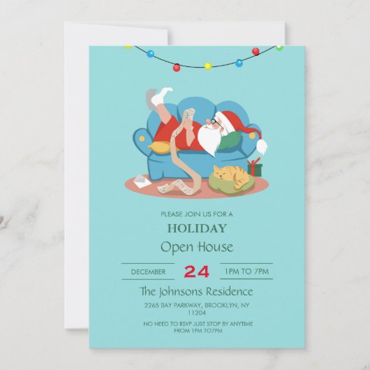 Sinterklaas op de bank in pyjama kaart (Voorkant)