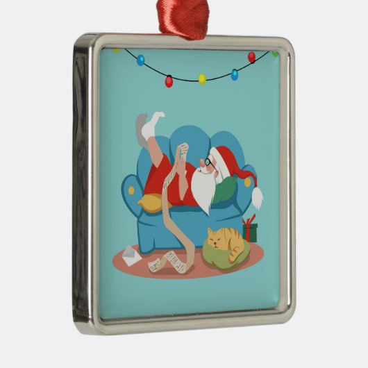 Sinterklaas op de bank in pyjama metalen ornament (Rechts)