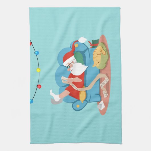 Sinterklaas op de bank in pyjama theedoek (Verticaal)