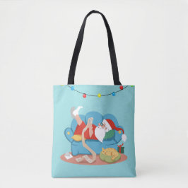Sinterklaas op de bank in pyjama tote bag