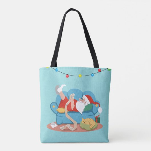 Sinterklaas op de bank in pyjama tote bag (Achterkant)