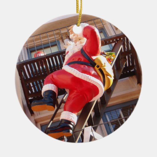 Sinterklaas op de brandtrap keramisch ornament (Voorkant)