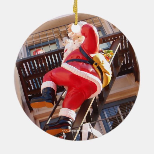 Sinterklaas op de brandtrap keramisch ornament (Achterkant)