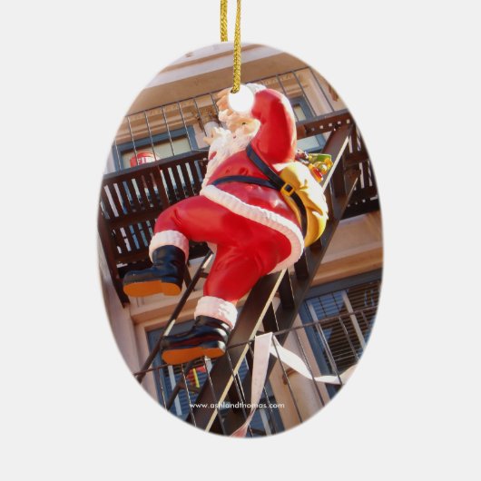 Sinterklaas op de brandtrap keramisch ornament (Achterkant)