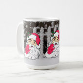 Sinterklaas op een besneeuwde piket hek achtergron koffiemok (Voorkant links)