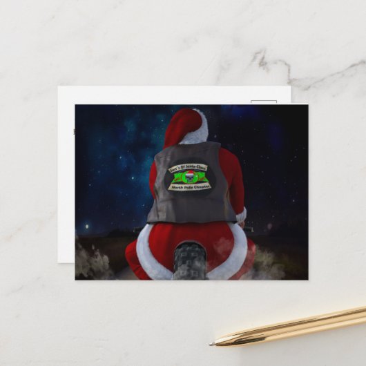 Sinterklaas op een motorfiets feestdagenkaart (Voorkant / Achterkant in situ)