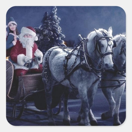 Sinterklaas op een paard met drijvende slee vierkante sticker (Voorkant)