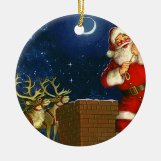 Sinterklaas op het dak keramisch ornament (Voorkant)