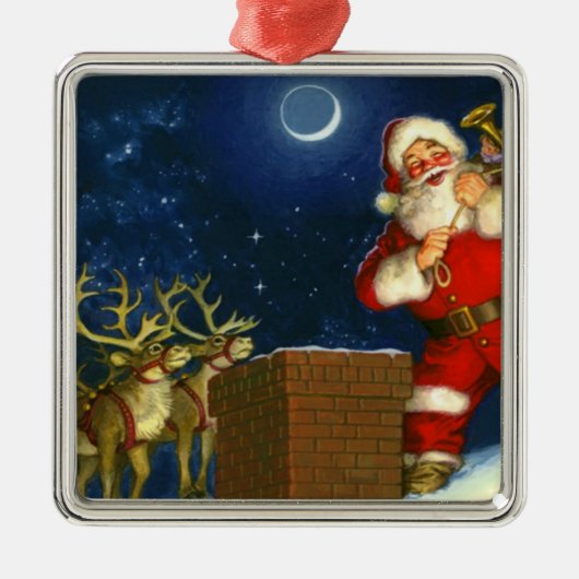 Sinterklaas op het dak metalen ornament (Voorkant)