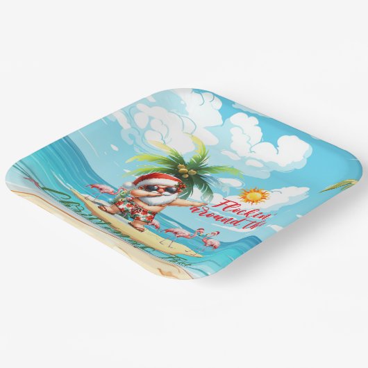 Sinterklaas op het strand Kerstmis in juli Feest Papieren Bordje (Gebogen)