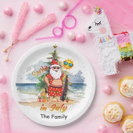 Sinterklaas op het strand Kerstmis in juli Feest Papieren Bordje (Feest)