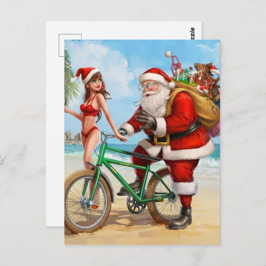 Sinterklaas op het strand, Vrolijk kerstfeest! Briefkaart (Voorkant / Achterkant)