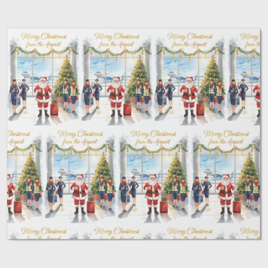 Sinterklaas op het vliegveld cadeaupapier (Vlak)