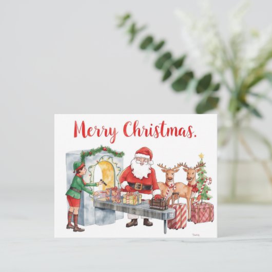 Sinterklaas op het vliegveld feestdagenkaart (Staand voorkant)