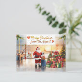 Sinterklaas op het vliegveld feestdagenkaart (Staand voorkant)