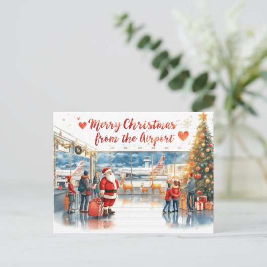 Sinterklaas op het vliegveld feestdagenkaart (Staand voorkant)