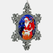 Sinterklaas op het werk tin sneeuwvlok ornament (Links)