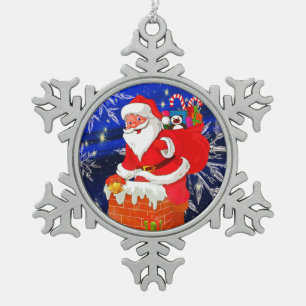 Sinterklaas op het werk tin sneeuwvlok ornament