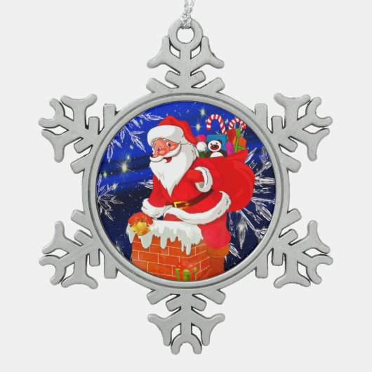 Sinterklaas op het werk tin sneeuwvlok ornament (Voorkant)
